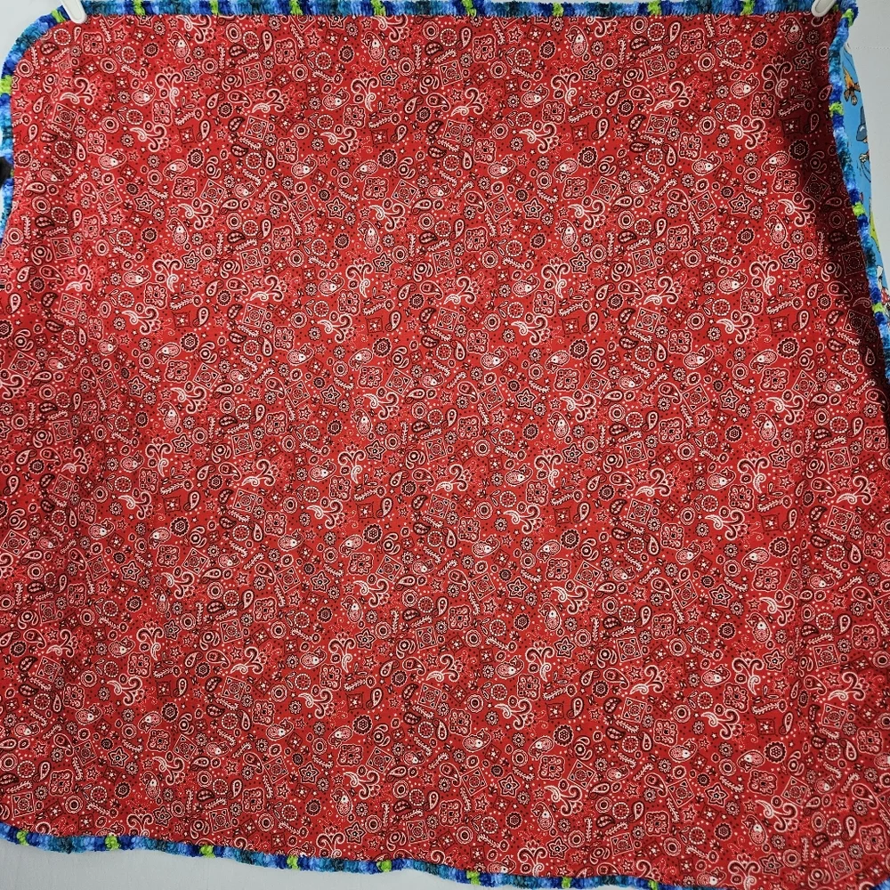 Handmade cowboy baby blanket with embroidered edges 42
